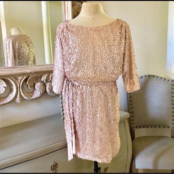 Jessica Simpson Dress Sequence Cold Shoulder Blush C27 - Picture 4 of 8